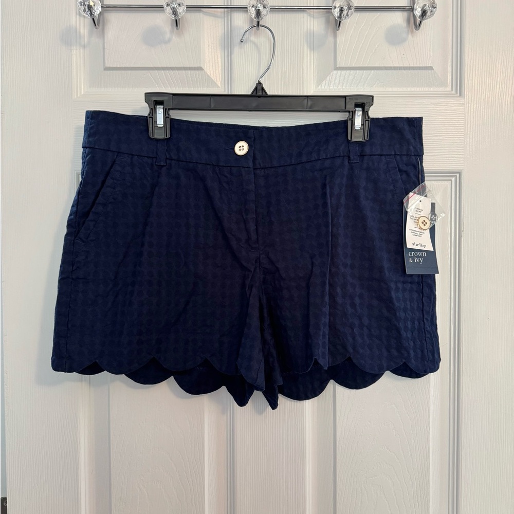 Crown & Ivy Navy Scalloped Shorts